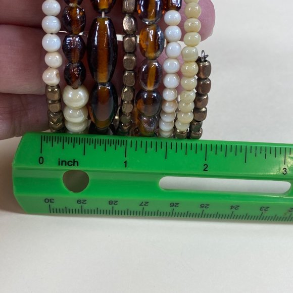 Beaded Multilayer Memory Wire Bracelet Multicolor Neutral Fall Earth Tones - Picture 6 of 15